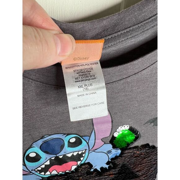 ❤️Disney Gray Lilo & Stitch Pumpkin Halloween Flip Sequin Shirt XXL Plus Size 18 - Picture 6 of 7